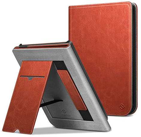 Fintie Hülle für Pocketbook Touch HD 3 / Touch Lux 5/4 / Basic Lux 4/3/2 und Pocketbook Color E-Reader - Kickstand Hülle mit Kartenfach, Handschlaufe und Auto Wake/Sleep, Sattelbraun