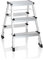 hjh OFFICE 830009 Trittleiter mit Rollen SOLID IV Aluminium Klapptritt mit 3 Stufen beidseitig begehbar, bis 150kg belastbar