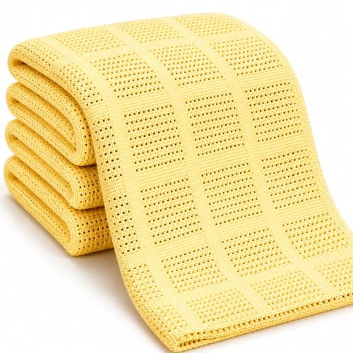 DUDU N GIRLIE Coperta per culla, 100% puro cotone, extra morbida, per infermieristica, per tutte le stagioni, per viaggi, culla, letto, (100 x 150 cm, giallo)