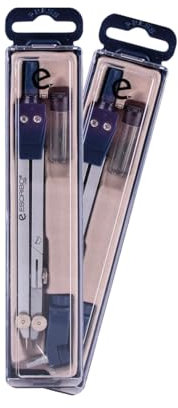 Estuche Compas,Tubo de minas y Adaptador universal - con brazo extensible y punta plegable - Pack de 2 compases
