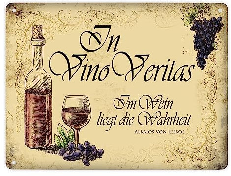 Metallschild XL mit Wein Motiv und Spruch: In Vino Vertias