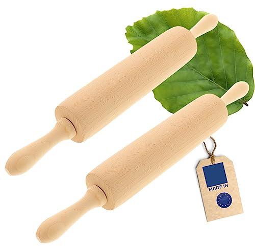 2x HOFMEISTER® Teigrolle, 40 cm, 100% Naturprodukt, plastikfrei Kochen & backen, Robustes Nudelholz, Teig schnell & gleichmäßig ausrollen, für jedes Backblech geeignet