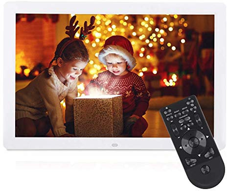 Yunir Cornice per Foto Digitale da 17 , Schermo LED ad Alta risoluzione, Lettore Musicale Digitale, Sveglia e Calendario Cornice per Foto Elettronica 3in1 con Telecomando(UE Bianco)