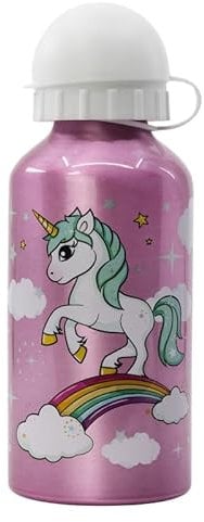 ILS I LOVE SHOPPING - Gourde, bouteille en aluminium pour enfants, 400 ml, avec bec rétractable, pour l’école et le sport (Licorne)