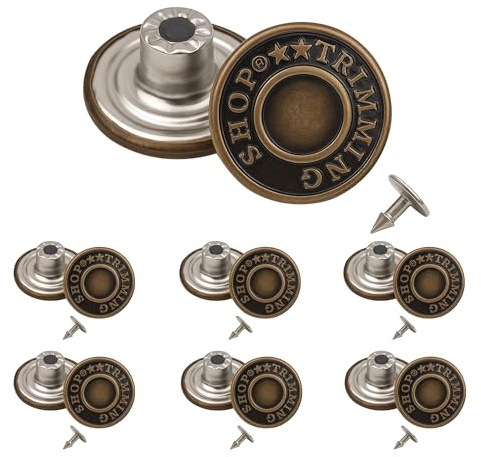 Trimming Shop Boutons de jeans à riveter 14 mm en laiton avec épingle arrière en aluminium pour réparation de vêtements, jeans, denim, jupes, vestes (bronze, 20 pièces)