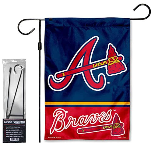 WinCraft Braves Gartenflagge mit Ständer Halter Fahnenmast
