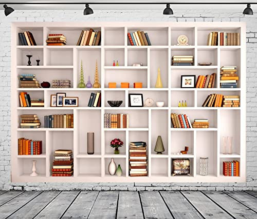 BELECO 6x4ft Fabric Modern White Bookshelf Photography Backdrop Books Ornaments Background Webcam Background Poster Home Office Zoom Meeting Video Conferencing Backdrop Kids Adults Portrait Shoot