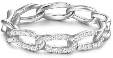 GLANZSTÜCKE MÜNCHEN Damen Ring 925/- Sterling Silber | rhodiniert, Bandring, Zirkonia, weiß