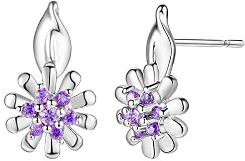 Musihy Ohrstecker Aus Weißgold Ohrstecker Für Damen Pärchen Geschenke Blume Lila