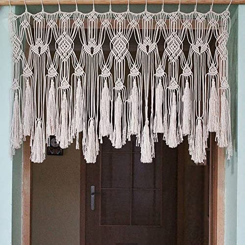POFEIKTS Makramee-Vorhänge mit Perle für Küchen, Boho-Fenster, kurze Türvorhänge, Volant, Wandbehang, Behandlungen über dem Bett, Dekor für Schlafzimmer, Wohnzimmer, Wanddekoration, 119.9x55.9 cm