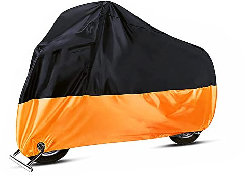 Tiardey Universelle wasserdichte Motorradabdeckung für den Außenbereich, UV-Kratzer, hitzebeständiger Schutz, Größe XXL – Orange und Schwarz