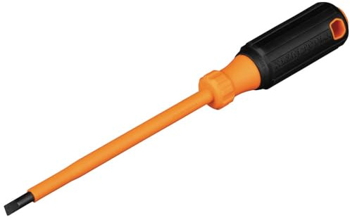 Klein Tools 6826INS Isolierter Schraubendreher, 1000 V 1/4 Zoll Schrankspitze Schraubendreher mit 15,2 cm Schaft, Spitzen-Ident, gepolsterter Griff