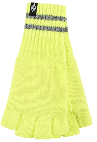 HEAT HOLDERS Mens Knitted Fingerless Reflective Gloves for Winter Thermal Hi Viz Work Gloves
