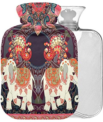 Exotic Elephants Peacocks BAP Free Wärmflasche mit Bezug, 2 l großer Warmwasserbeutel zur Schmerzlinderung und Krämpfe