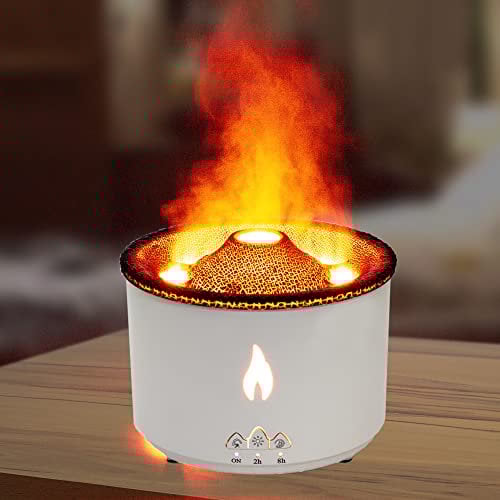 CUQOO 360ml Volcano Humidifier – Jellyfish Mist Flame Essential Oil Diffuser | Aromatherapy Humidifier with Pulsating/Continuous Modes | Waterless Auto Shut-Off Air Moisturize for Bedroom Home Office