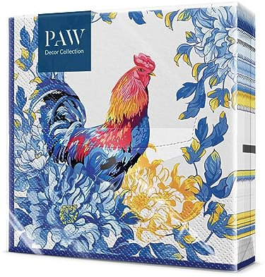 PAW - Servietten 3-lagig (33 x 33 cm) I 20 Stück I Perfekt für Geburtstage, Partys, Hochzeiten, Kommunion und Feiern I Papierservietten Bunt - Hahn, Ostern I Rustic Morning