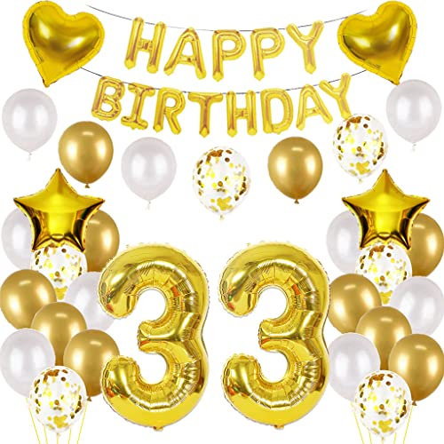 Luftballon 33. Geburtstag deko mann gold Folienballon 33 jahre Geburtstag dekoration gold Happy Birthday 33th deko 33 Geburtstag deko männer Geburtstagsdeko 33 Jahre Geburtstag Deko mann frau (33)