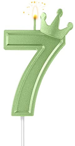 7,6cm Geburtstag Nummer Kerzen, 3D Zahlen Geburtstagskerzen mit Krone Geburtstagskerzen für Torte Zahlen Kuchenzahlenkerzen für Geburtstag Jahrestag Partys (Grün; 7)