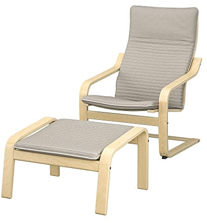 IKEA POÄNG Sessel und Fußhocker, Birkenfurnier/Knisa hellbeige