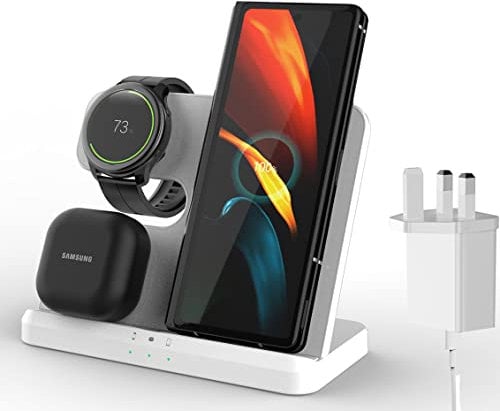 ZUJO 3 in 1 Wireless Fast Charger Designed for Samsung Compatible with Samsung Galaxy S23 Ultra/S23/S22 Ultra/S22/S21/S21 Plus, Galaxy Watch 5/5 Pro/4, Galaxy Buds/Buds+/2/Pro - White