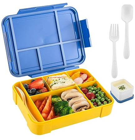 Symagalbst Brotdose Kinder mit Fächern, 1300ml Lunchbox Kinder mit Fächern, BPA Frei Bento Box, Brotbox Jausenbox Perfekt für Kindergarten, Schule, Picknick