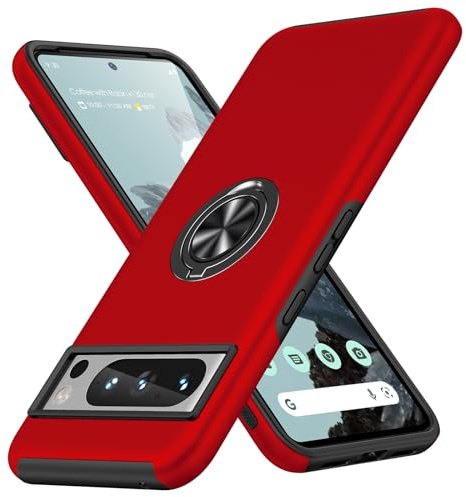 AOUIA für Google Pixel 8 Pro Hülle mit 360° Drehbarer Ring Ständer, Militärischer Stoßschutz Pixel 8 Pro Hülle Handyhülle für Google Pixel 8 pro, Rot