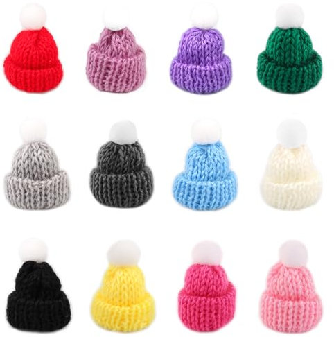 Niuhong 24 Pcs Mini Hüte Strickmützen Miniatur Plüschhut Kleine Weinflache Deko Hut Weihnachten Gestrickte Weinflasche Deko Klein Wollmütze Nette Hat Ornamente Kunst DIY Handwerk Basteln Hüte