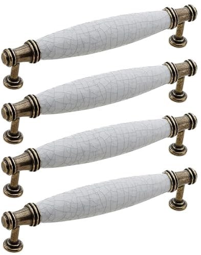 A 128 mm Marble Door Handles - 4 Pack Vintage Antique Bow Pulls for Kitchen Cabinet, Dresser, Cupboard, Door, Wooden Gates