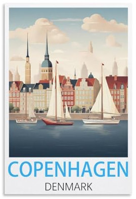 KmoNo Copenhagen Dänemark Vintage Reiseposter 20 x 30 cm Poster Dekor Malerei Leinwand Wandkunst Wohnzimmer Poster Schlafzimmer