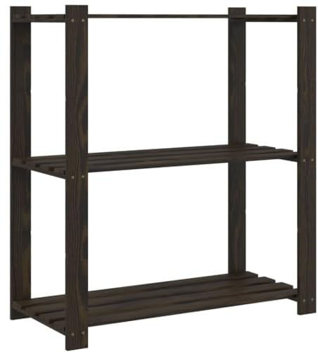 vidaXL Lagerregal, Regal mit 3 Böden, Multifunktional Holzregal für Küche Bad Büro, Schwerlastregal Kellerregal Werkstattregal, Schwarz Massivholz Kiefer
