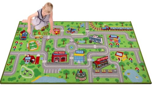 Capslpad Automatte für Kinder 80x150cm Auto Straßen Kinder Spielteppich rutschfeste Interaktive Spielzimmer Spielmatte Waschbare Pädagogische Kinder Teppich für Kinder Schlafzimmer Kinderzimmer Dekor