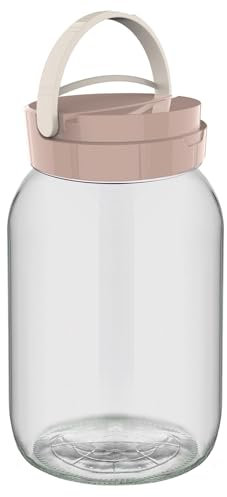 Best House Glass Jar with plastic lid - 2 Litres, Kitchen Food Storage Container, Handle for Easy Carrying Lightweight and Durable (Pack of 1)