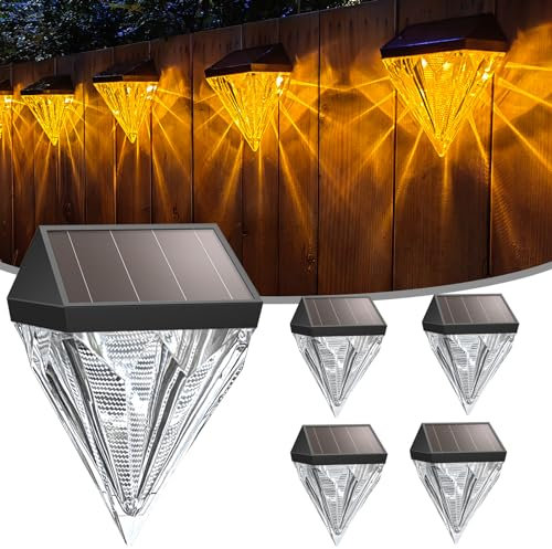 A.bigwhale Solarlampen für Außen Garten, Wasserdicht Solar Zaunlichter, 4 Stück Solarleuchten für Außen Garten, Hof, Terrasse, Treppe, Wandmontage, Wegeleuchten, Gelb