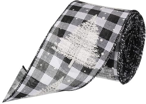 PATIKIL 2.5 x 10Yard Plaid Farbband mit Weihnachtsbaum Bedruckte Verdrahtete Kante Farbband für Weihnachtsbaum Geburtstag Geschenk Einpacken Bögen Heimwerken Deko Weiß Schwarz