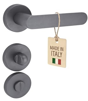Gedotec Drückergarnitur Aluminium | 1 Set | Türbeschlag Anthrazit | WC - Badezimmer | SHAPE | Türbeschlag inkl. Befestigungsmaterial | Türdrückergarnitur rostfrei | Türklinke Zimmertüren | Türgriff