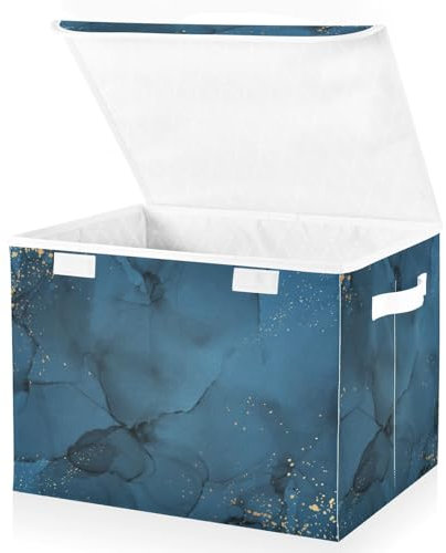 Storage Boxes with Lids, Navy Blue Marble Gold Glitter Large Storage Basket Organizer Shelves Cube Bin Toy Clothes Underbed