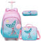 Egchescebo Kinder Rucksack mit Meerjungfrau Rollen Kinderkoffer Mädchen für Koffer Schultrolley Kindertrolley Schultasche Handgepäck Kindergepäck 17 3pcs Sätze Geeignet für Grundschüler Farbverlauf