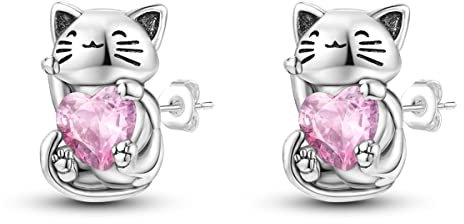 Cycuff 925 Sterling Silber Ohrringe Ohrstecker Bunte Cubic Zirkonia Schmuck Ohrstecker für Frauen Set Ohrring Geschenke für Sie (Katzen-Ohrringe)