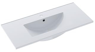 BAIKAL Lavabo sobre Encimera | Lavabo Baño | Lavamanos sobre Encimera | Lavabo Cerámico | Rectangular | Blanco Brillo | Fondo 36cm | Ancho 81cm