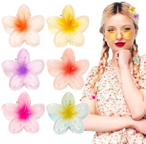 BOFUNX 6pcs Mini Pinzas de Pelo Hawaianas de 4cm en Forma de Flor Clips Pequeñas Hebillas de Cabello Garras de Plástico Antideslizante para Mujeres y Niñas