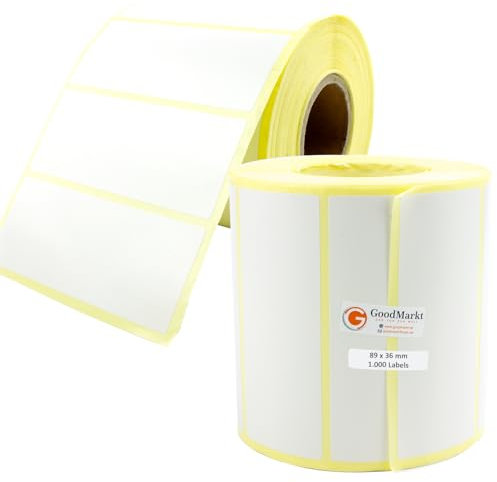 GoodMarkt Thermodirekt Etiketten selbstklebend | 89x36 mm 1 Rolle, weiß, 1000 Etiketten | Kompatibel mit Brother, Zebra | Haushaltsetiketten, Barcodeetiketten, Marmeladenetiketten