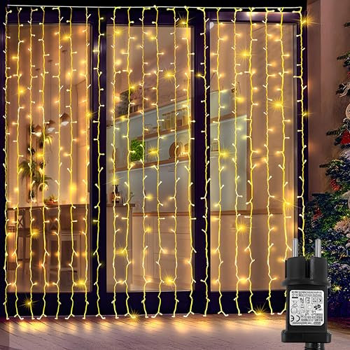 Zewool Lichtervorhang Innen 1x3m, 300 LED Lichterkette Außen, Wasserdicht Lichterketten Vorhang 8 Modi mit Timer für Weihnachten Hochzeit Party Deko Gardine (Warmweiß)