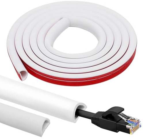 LOMUG Mini Kabelkanal Selbstklebend,Flexibler Halbrund,Kabelkanäle Weiß,Kabelbrücke Boden für Kabelschutz,Cable Hider Aussenbereich Wetterfest, Drähte an der Wand Boden (weiß-A)