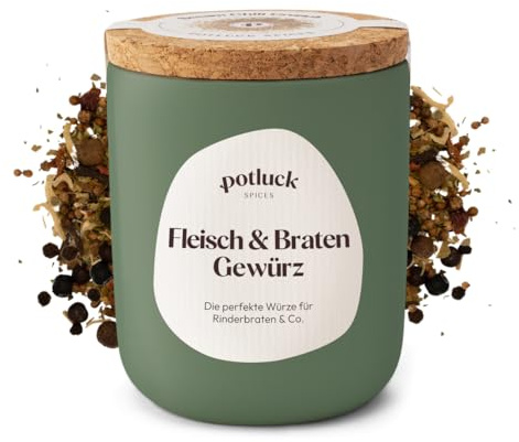 Potluck | Fleisch & Braten Gewürz | Gewürzmischung im Keramiktopf | 55g | Vegan, glutenfrei und mit natürlichen Inhaltsstoffen