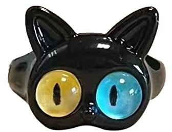 Xchon Modischer Ring, lustig, schwarz, grün, weiß, Katze, große Augen, süß, cool, Cartoon, Freundinnen, Paar, offener Schmuck, Harz