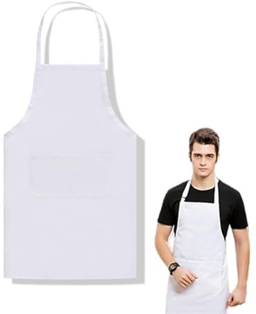 Grembiule da cucina bianco unisex in cotone, cuoco professionale regolabile con tasca(S), durevole, confortevole, lavabile, per uomini e donne, matrimoni, pasticceria, ristorante, giardinaggio