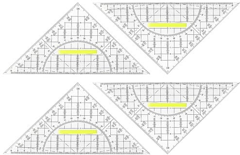 4 Stk Geodreieck Set mit Griff, Kunststoff Geodreieck 20cm, Transparent Zeichendreieck Winkelmesser für Winkelmessung, für Schule, Büro, Studenten, Designer, Malerei