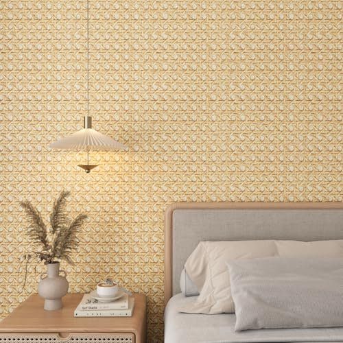 Livelynine Vinilo Adhesivo Muebles Efecto Ratan Liso Papel Pintado Autoadhesivo Pared Dormitorio Marron Claro Impermeable Papel Adhesivo Pared Baño Salon Vinilos Adhesivos para Muebles Cocina 40CMx2M