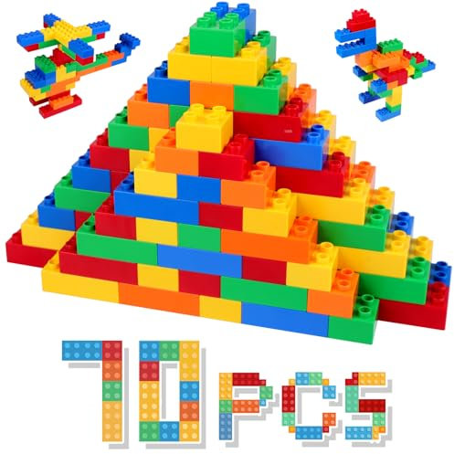 HIUME Large Building Block Set, 70 Building Blocks, Compatible with Duplo Building Bricks, Suitable for Children Aged 3 4 5 6 Years, A Great Building Block Gift for Boys and Girls.