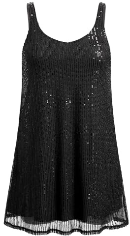 AGYMNX Damen Pailletten Glitzer Kleid Damen Frauen Sexy Halter V-Ausschnitt R�ckenfrei Gl�nzendes Kleid Glitter Tube Club Cocktail Party Kleider Schwarz M